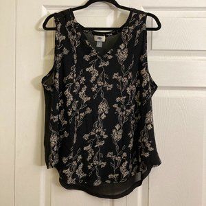 Old Navy Shirt Top Tunic Tank Black Floral Size XL